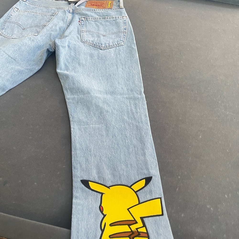 Light Blue Jeans with Pikachu Design